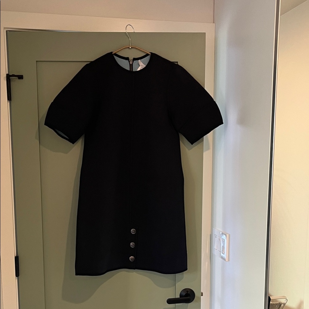 Navy / baby blue reversible sheath Dress with Button Detail